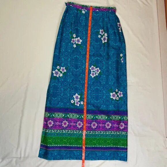 Vintage Alex Colman Maxi Skirt Tropical Boho Floral Side Slit Size S - Picture 10 of 13